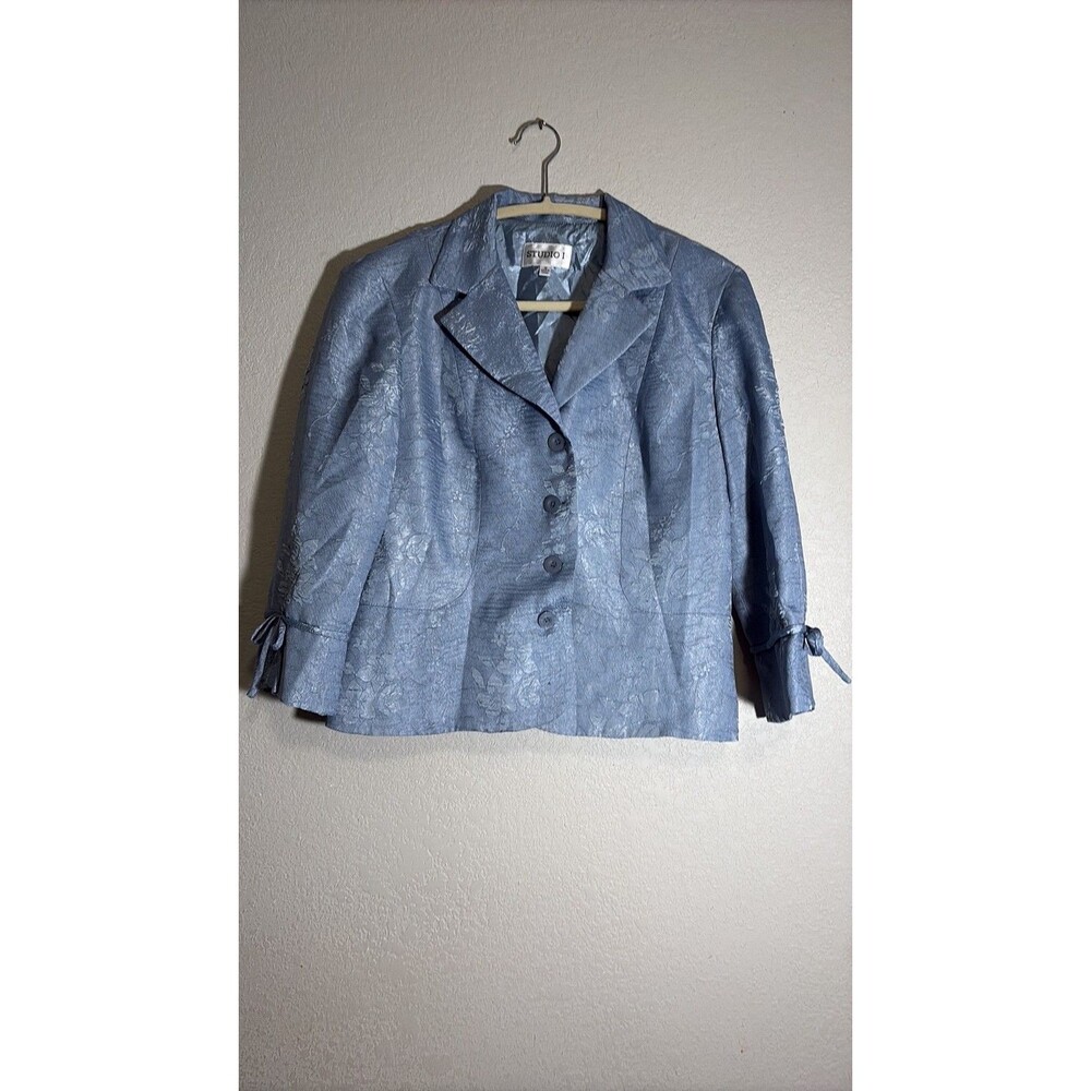 Studio I Vintage Blue Floral Jacquard Blazer Jacket Size 10